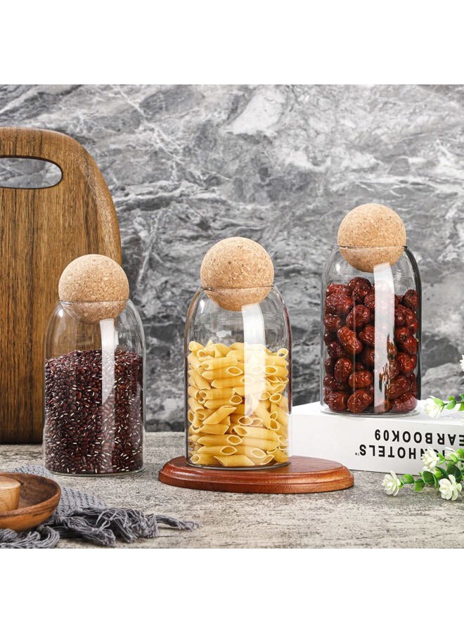 Cunhill 3 Pcs Glass Jar Storage Container with Ball Cork Decorative Round Organizer Bottle Sealed Canister Jar with Airtight Seal Wooden Lid for Food Coffee Bean Candy Biscuits Spice(800 ML/ 27 Oz) - Image 2